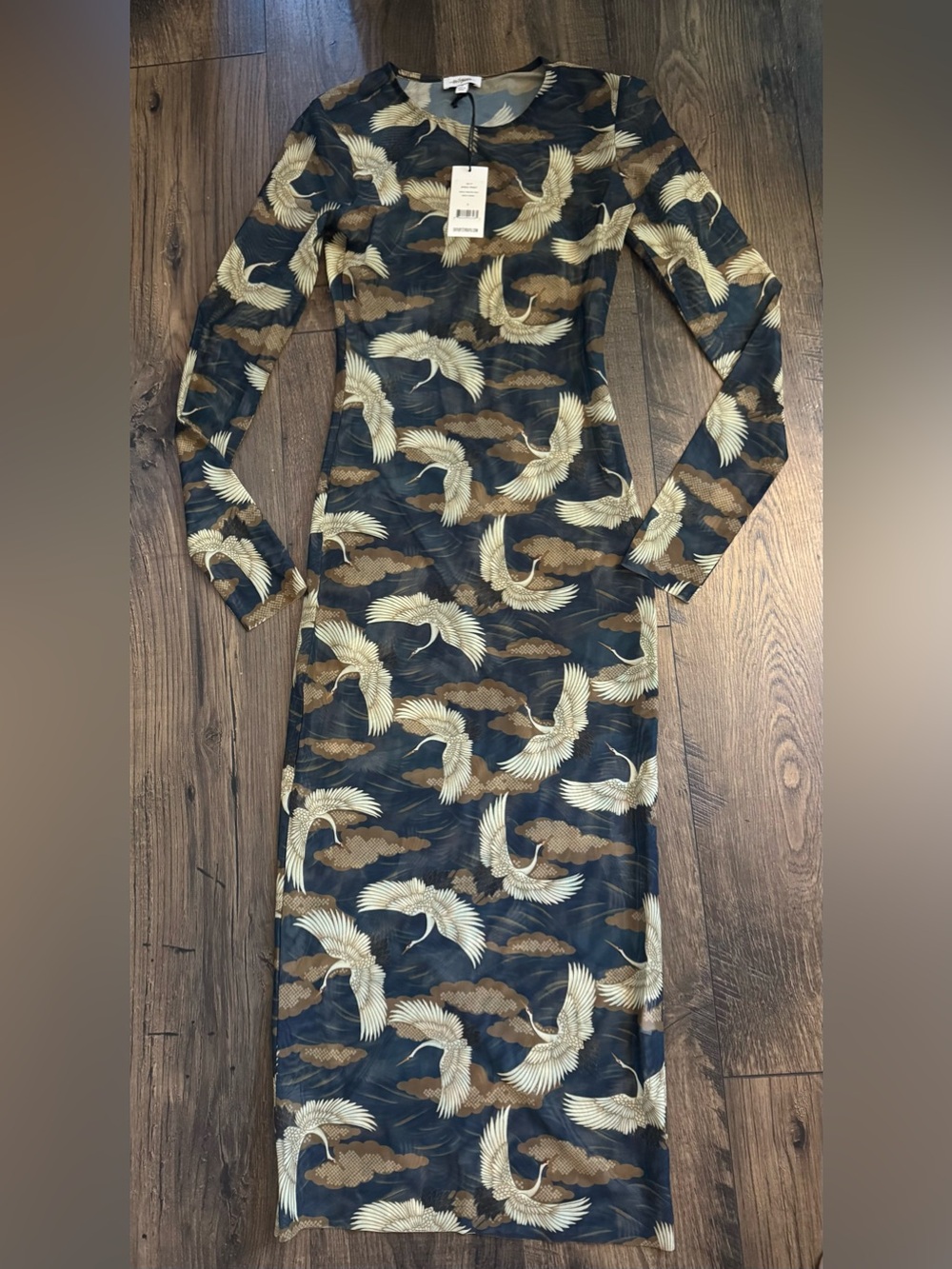 NWT Daya by Zendaya Crane Print Sheer Mesh Midi Dress Small Y2K Rare